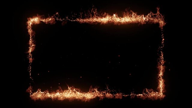 HOT OFFER. Burning abstract seamless looped rectangle animated frame on black background. Dynamic fire line border animation. Text box template, BBQ party menu. Summer night sale. Cover presentation