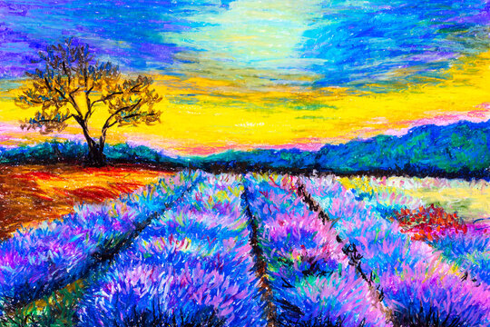Pastel Painting - Lavender Field at Provence, France