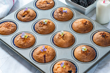 Freshly  baked blackberry and almond friands