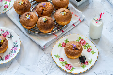 Freshly  baked blackberry and almond friands