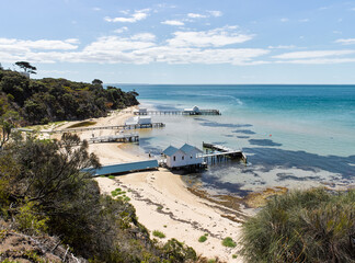 private jetties & boat sheds from cliffside walkway