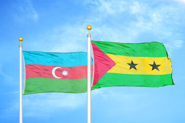 Azerbaijan and Sao Tome and Principe two flags on flagpoles and blue sky