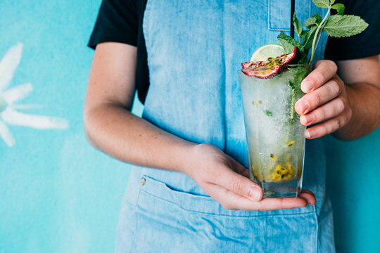 Icy cold fresh fruit cocktail drink.