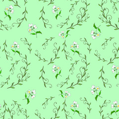 seamless background of painted twigs and Jasmine flowers, vector isolated images, doodles	
