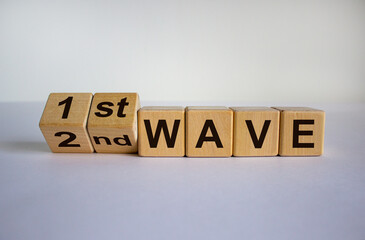 Symbol for a second wave of the corona virus. Cube with the changed the expression '1st wave' to...