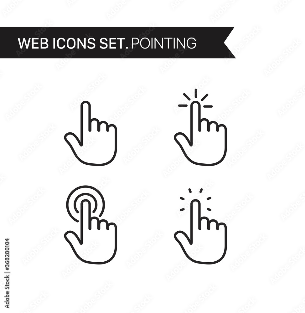 Poster Hand pointing. Thin line icons vector set