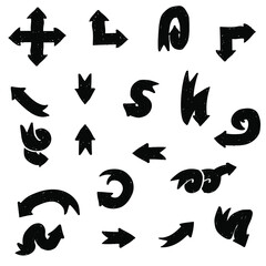 Abstract Set Black Collection Hand Drawn Different Arrows Elements Vector Design Sketch Style Doodle Line Brush Icons