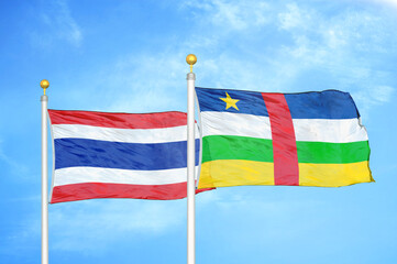 Thailand and Central African Republic two flags on flagpoles and blue sky