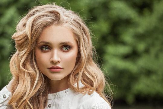 Attractive Young Woman Face Outdoors Portrait