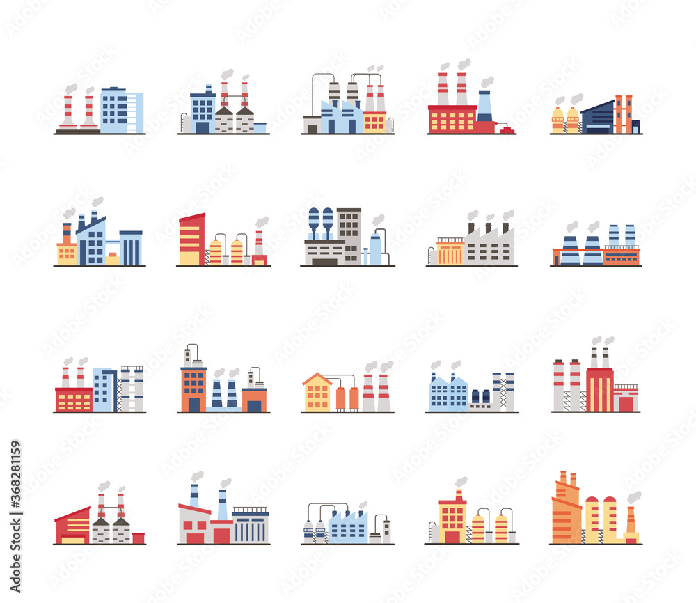 Wall mural bundle of industry factory set icons