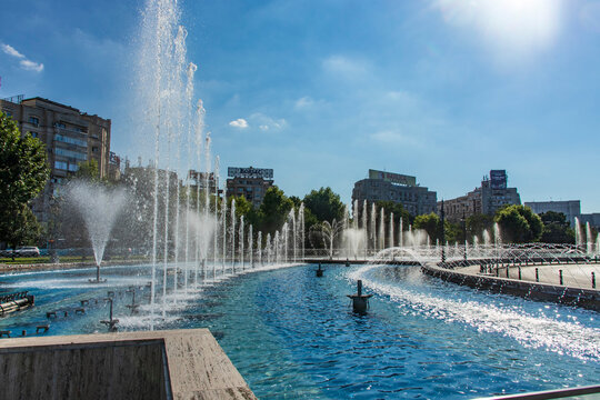 Famous fountain in centre of Bucharest, capital city of Romania