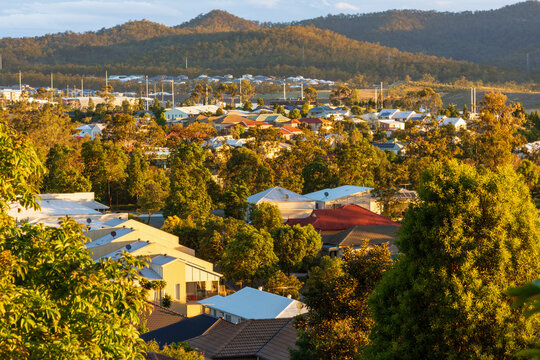 An Australian Suburb With A Setting Sun