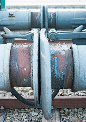 railway coupling hook on train - old steel hook