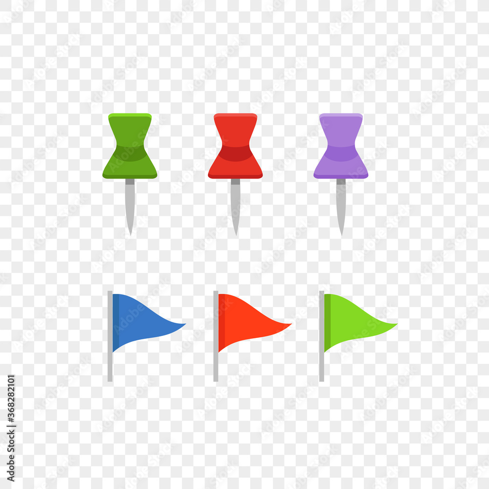 Poster Navigation pins and flags isolated on transparent background
