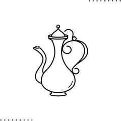 Arabian ancient coffeepot vector icon in outlines