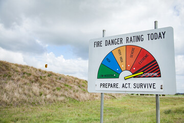 Fire danger rating sign on highest indication, catastrophic