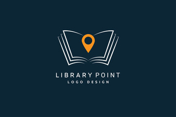 Digital Library Logo, illustration of book and point of place, logo design template
