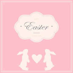 Easter holiday cards with rabbit bunny silhouettes in soft pastel colors. Retro background design for cards and invitations.