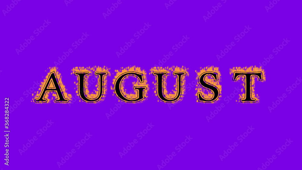 Fototapete august fire text effect violet background. animated text effect with high visual impact. letter and text effect. Alpha Matte. 