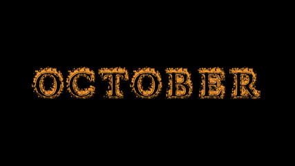 october fire text effect black background. animated text effect with high visual impact. letter and text effect. Alpha Matte. 