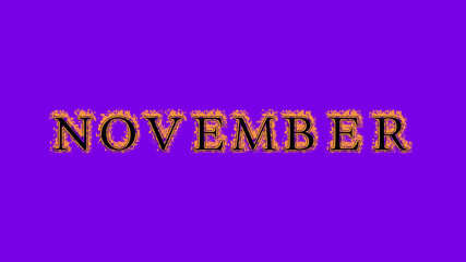 november fire text effect violet background. animated text effect with high visual impact. letter and text effect. Alpha Matte. 