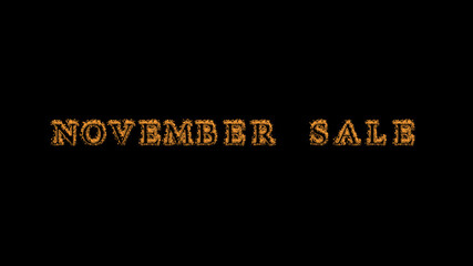 november sale fire text effect black background. animated text effect with high visual impact. letter and text effect. Alpha Matte. 