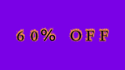 60% off fire text effect violet background. animated text effect with high visual impact. letter and text effect. Alpha Matte. 