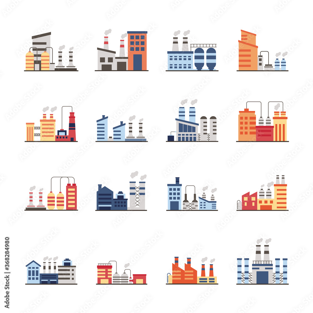 Wall mural bundle of industry factory set icons