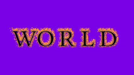 world fire text effect violet background. animated text effect with high visual impact. letter and text effect. Alpha Matte. 