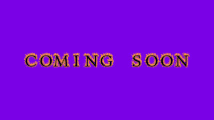 coming soon fire text effect violet background. animated text effect with high visual impact. letter and text effect. Alpha Matte. 