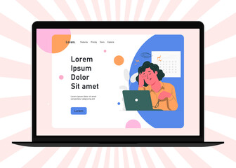 Dizziness conceptual illustration. Young girl with lightnings spinning around her head. Vector illustration in flat style.