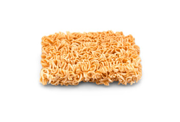 Closeup Dried instant noodle isolated on white background.