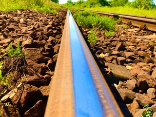railway, railroad, train, track, rail, travel, transportation, steel, transport, line, way, road, perspective, tracks, landscape, direction, metal, journey, rails, iron, sky, gravel, wood, stone