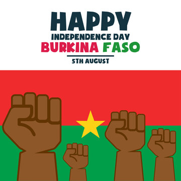 Happy Independence Day Burkina Faso, 5 August, Flag And People Hands Poster, Illustration, Vector