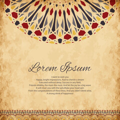 Mandala design for book cover with paper background. Card or invitation. Vintage decorative elements. Islam, Arabic, Indian, ottoman motifs.