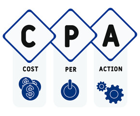 CPA Cost Per Action. business concept. word lettering typography design illustration with line icons and ornaments.  Internet web site promotion concept vector