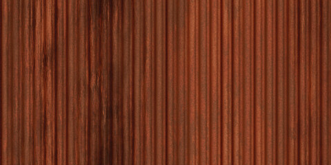 Red rustic ribbed metallic surface. Wavy iron wall pattern. Fluted metal fencing backdrop....