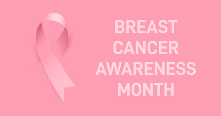 Breast cancer awareness banner design with pink silky ribbon. Vector illustration.