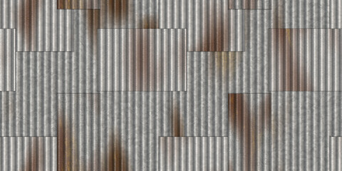 Gray steel corrugated bare rustic metal sheets texture. Crimp fence background. Ribbed metallic...