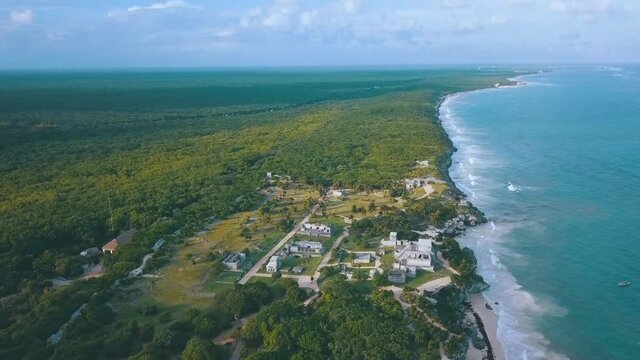 Ancient city by the sea in Yucatan, slow motion
