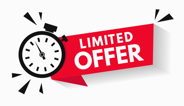 Last minute limited offer with clock for sale promo, button, logo