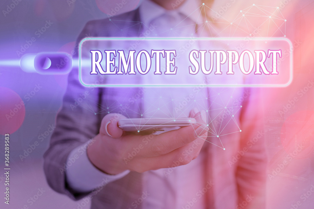 Poster text sign showing remote support. business photo showcasing type of secure service, which permits re