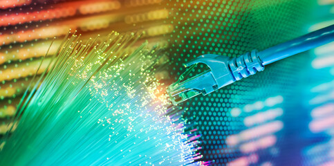 network cables with fiber optical background