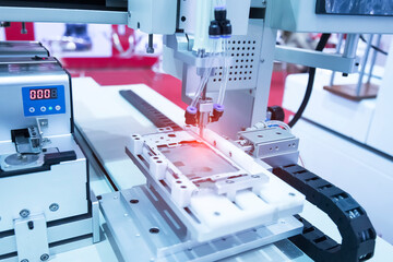 automatic drill machine tool at mobile industrial manufacture factory