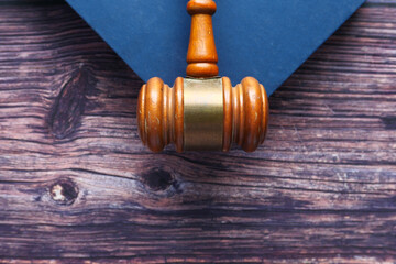 Top view of gavel on a book with copy space 