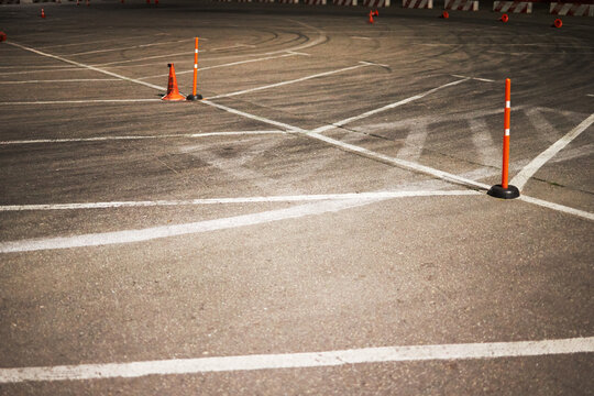 auto slalom competition track. place for sport drive. night drifting event backdrop