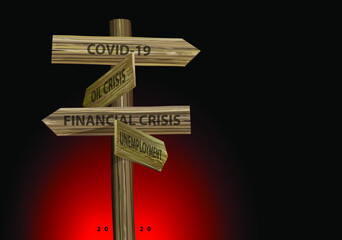 Way singpost. Social illustration of crisis events 2020.