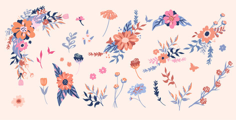 graphic flowers,Vector.flowers collection, branches, natural elements,floral bouquets,flower compositions,and other natural elements