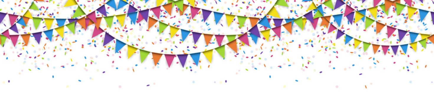 seamless colored garlands and confetti background
