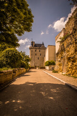 Fototapeta na wymiar Golden castle of Chinon under the sunlight